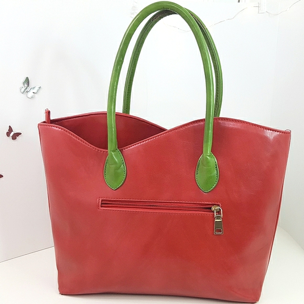 Floral🌺Tote HandBag| Red Green|3D Embossed|Vegan - Picture 4 of 10